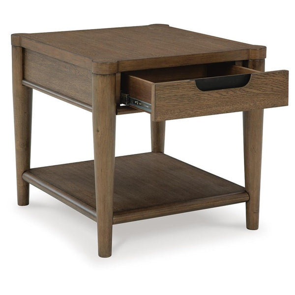 Sleek Rubberwood Rectangular End Table, with Storage Drawer, Brown Finish, for Living Room – alternate view 3