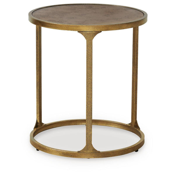 Sleek Faux Marble Round End Table, Antique Gold Finish, for Living Room – alternate view 4