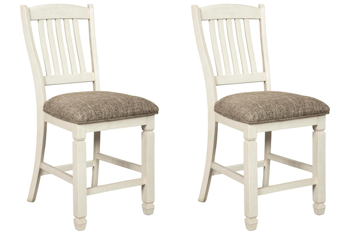 Set of 2 Two-Tone Wood Counter Height Bar Stools with Woven Fabric Seat – product view