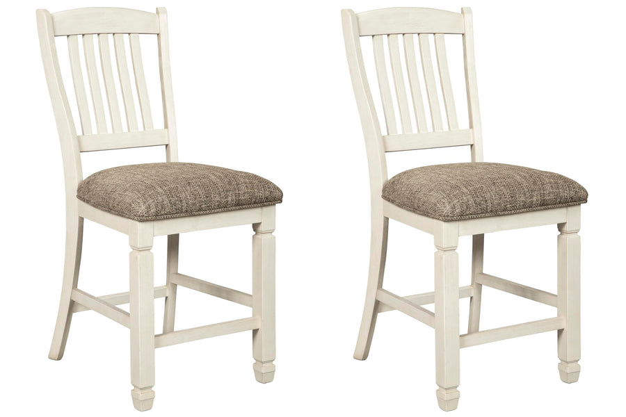 GTU Furniture Set of 2 Two-Tone Wood Counter Height Bar Stools with Woven Fabric Seat