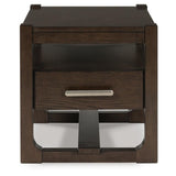 Sleek Wood Square End Table, with Storage Drawer, Dark Brown Finish, for Living Room – alternate view 6