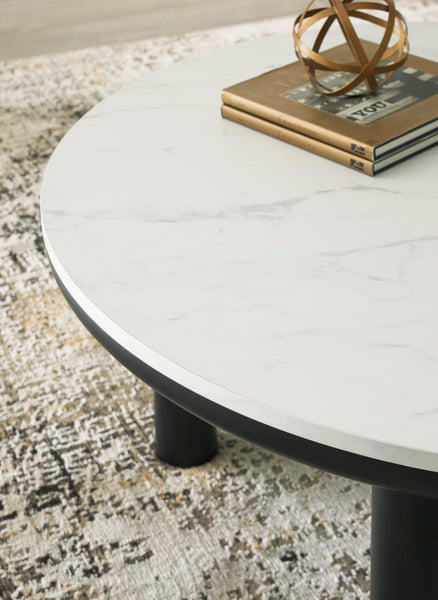 Casual MDF Round 3-Piece Coffee Table Set, Cocktail Table with 2 Matching End Tables, Black / White Finish – alternate view 7