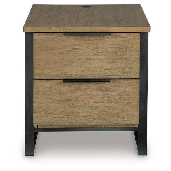 Contemporary Mango Wood Rectangular End Table, with Storage Drawer, Built-in USB Charging, Light Brown – alternate view 4