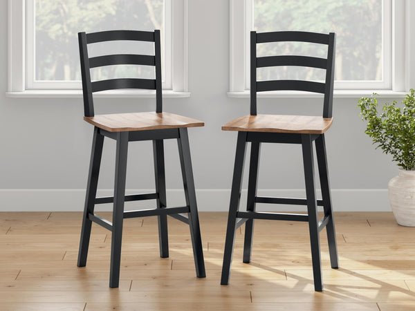 Set of 2 Brown / Black Wood Bar Height Swivel Bar Stools, Butcher Block Seat – alternate view 8