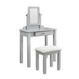 Transitional Vanity Set with Mirror Stool — Silver
