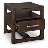 Sleek Wood Square End Table, with Storage Drawer, Dark Brown Finish, for Living Room – alternate view 2