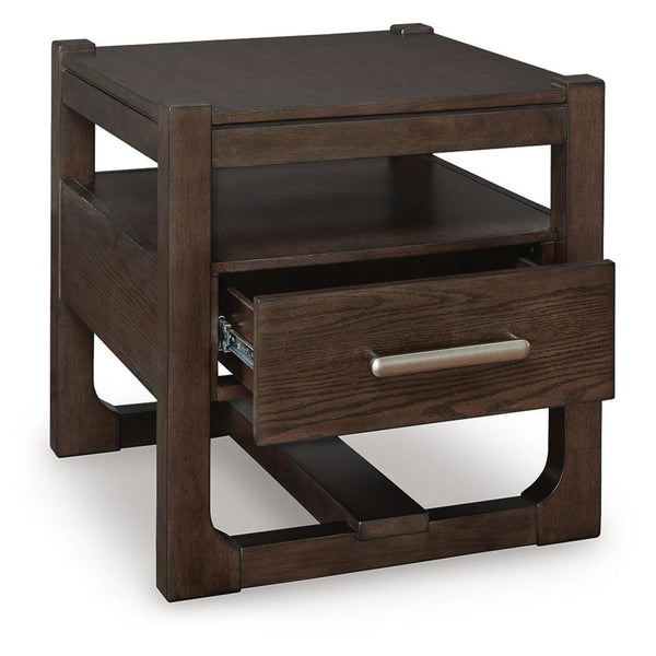 Sleek Wood Square End Table, with Storage Drawer, Dark Brown Finish, for Living Room – alternate view 2