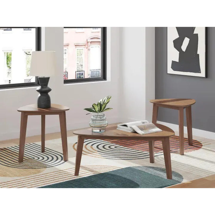 Casual Acacia Wood Rectangular 3-Piece Coffee Table Set, Cocktail Table with 2 Matching End Tables, Brown – product view