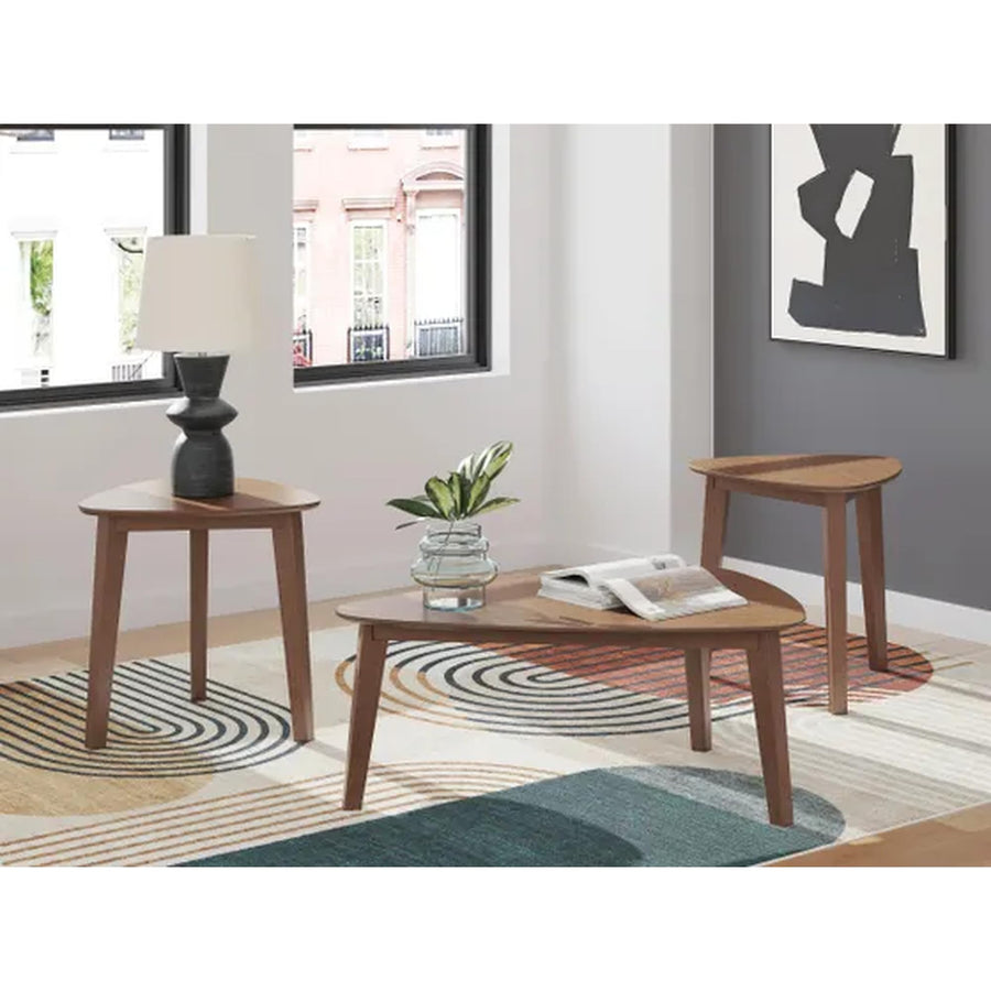 GTU Furniture Casual Acacia Wood Rectangular 3-Piece Coffee Table Set, Cocktail Table with 2 Matching End Tables, Brown