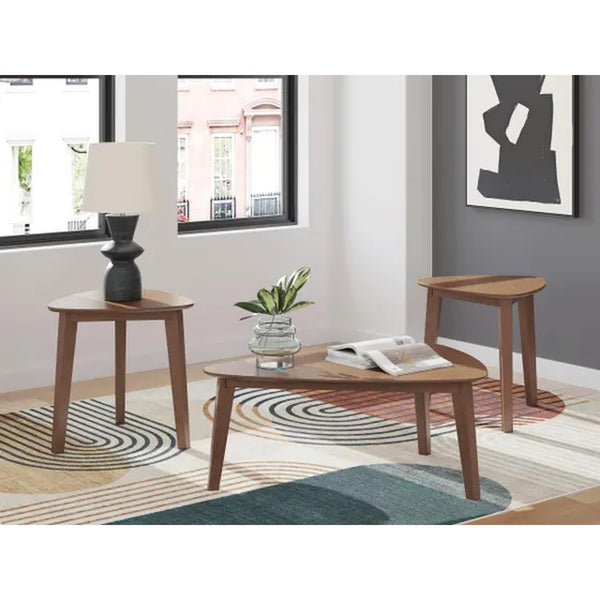 Casual Acacia Wood Rectangular 3-Piece Coffee Table Set, Cocktail Table with 2 Matching End Tables, Brown – product view