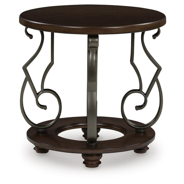 Timeless Faux Marble Round End Table, Dark Brown Finish, for Living Room – alternate view 3