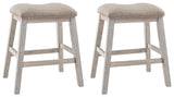 Set of 2 White / Light Brown Polyester Counter Height Bar Stools, Backless – alternate view 2