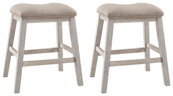 Set of 2 White / Light Brown Polyester Counter Height Bar Stools, Backless – alternate view 2
