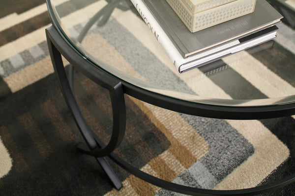 Contemporary Glass Round 3-Piece Coffee Table Set, Cocktail Table with 2 Matching End Tables, Black Finish – alternate view 4