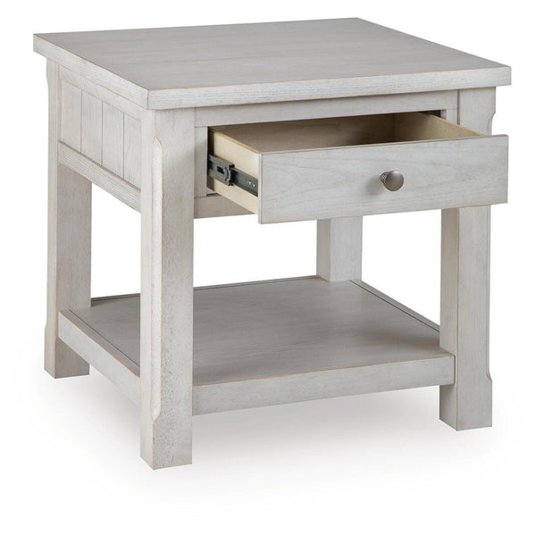 Casual Ash Wood Square End Table, with Storage Drawer, Antique White Finish, for Living Room – alternate view 3