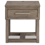 Casual Oak Rectangular End Table, with Storage Drawer, Built-in USB Charging, Grayish Brown / White – alternate view 4