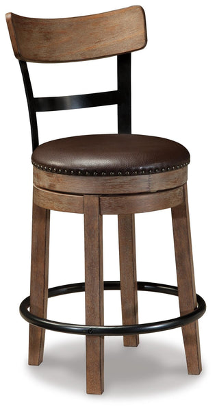 Light Brown Faux Leather Counter Height Swivel Bar Stool with Footrest, Pub – product view