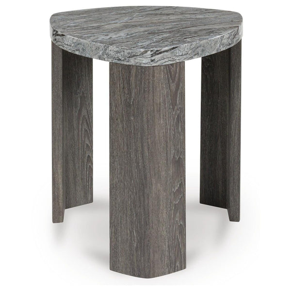 Contemporary Faux Marble Triangular End Table, Gray / Brown Finish, for Living Room – alternate view 2