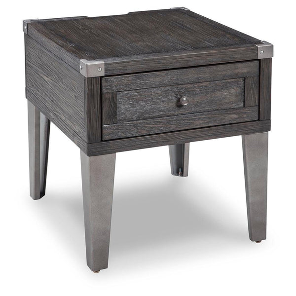 Contemporary Engineered Wood Rectangular End Table, with Storage Drawer, Built-in USB Charging, Dark Gray – alternate view 2