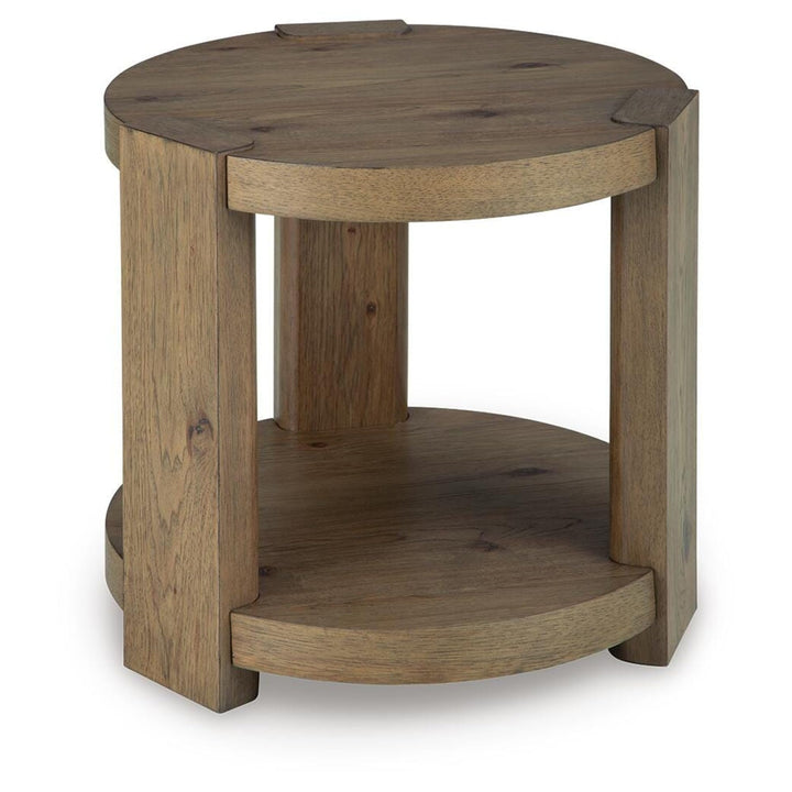 Everyday Oak Round End Table, with Open Shelf, Light Brown Finish, for Living Room – product view