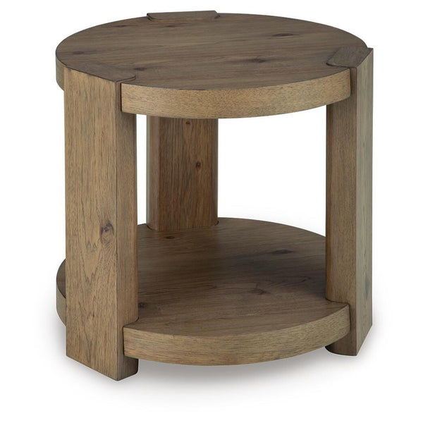 Everyday Oak Round End Table, with Open Shelf, Light Brown Finish, for Living Room – product view