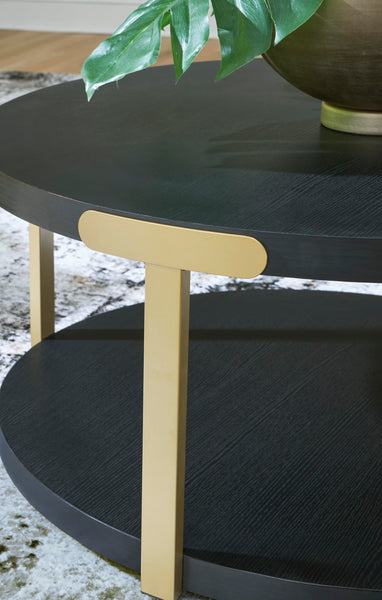 Contemporary MDF Square 3-Piece Coffee Table Set, Cocktail Table with 2 Matching End Tables, Black / Brass – alternate view 6