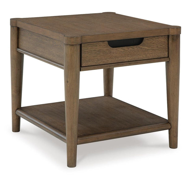 Sleek Rubberwood Rectangular End Table, with Storage Drawer, Brown Finish, for Living Room – alternate view 2