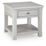 Casual Ash Wood Square End Table, with Storage Drawer, Antique White Finish, for Living Room – alternate view 4