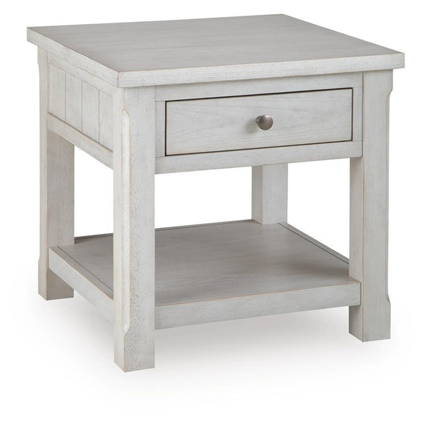 Casual Ash Wood Square End Table, with Storage Drawer, Antique White Finish, for Living Room – alternate view 4