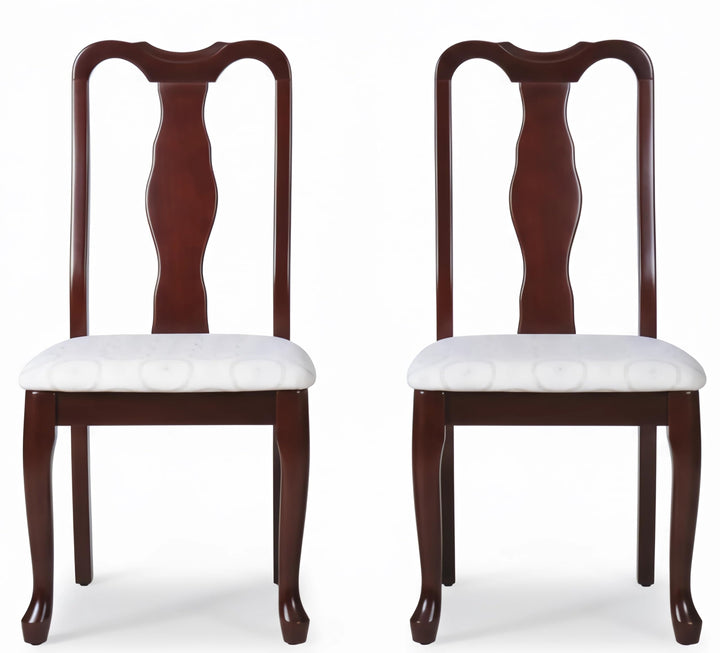 GTU Furniture Set of 2 Traditional Wooden Cherry Finish Armless Kitchen/Dining Chair with Fabric Cushion