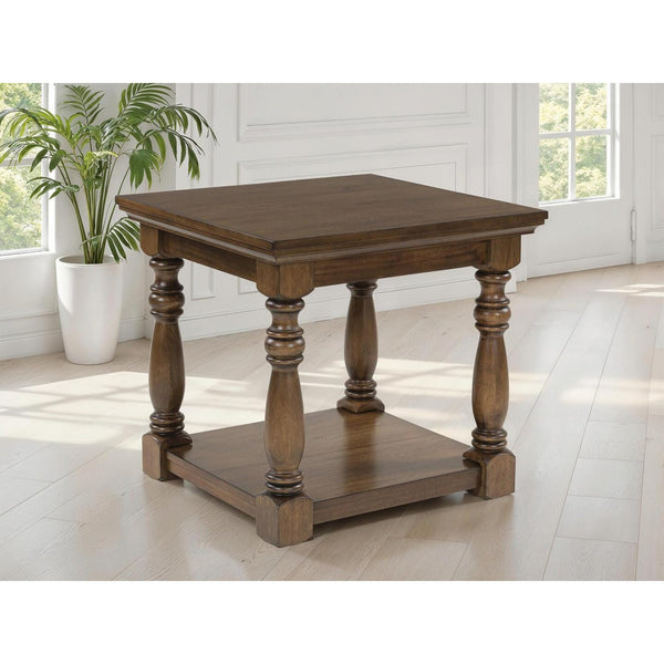 Classic Engineered Wood Rectangular End Table, with Open Shelf, Brown Finish, for Living Room – product view