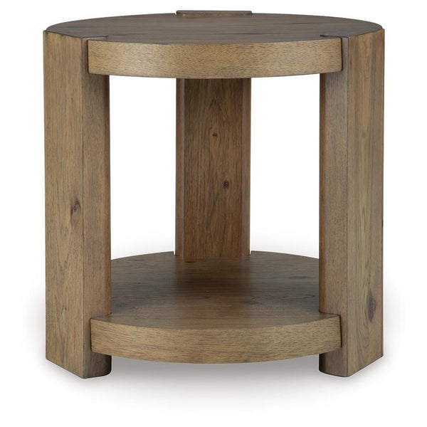 Everyday Oak Round End Table, with Open Shelf, Light Brown Finish, for Living Room – alternate view 4