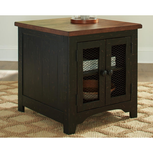 Relaxed Pine Rectangular End Table, with Open Shelf, Black / Brown Finish, for Living Room – product view
