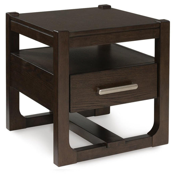 Sleek Wood Square End Table, with Storage Drawer, Dark Brown Finish, for Living Room – alternate view 3
