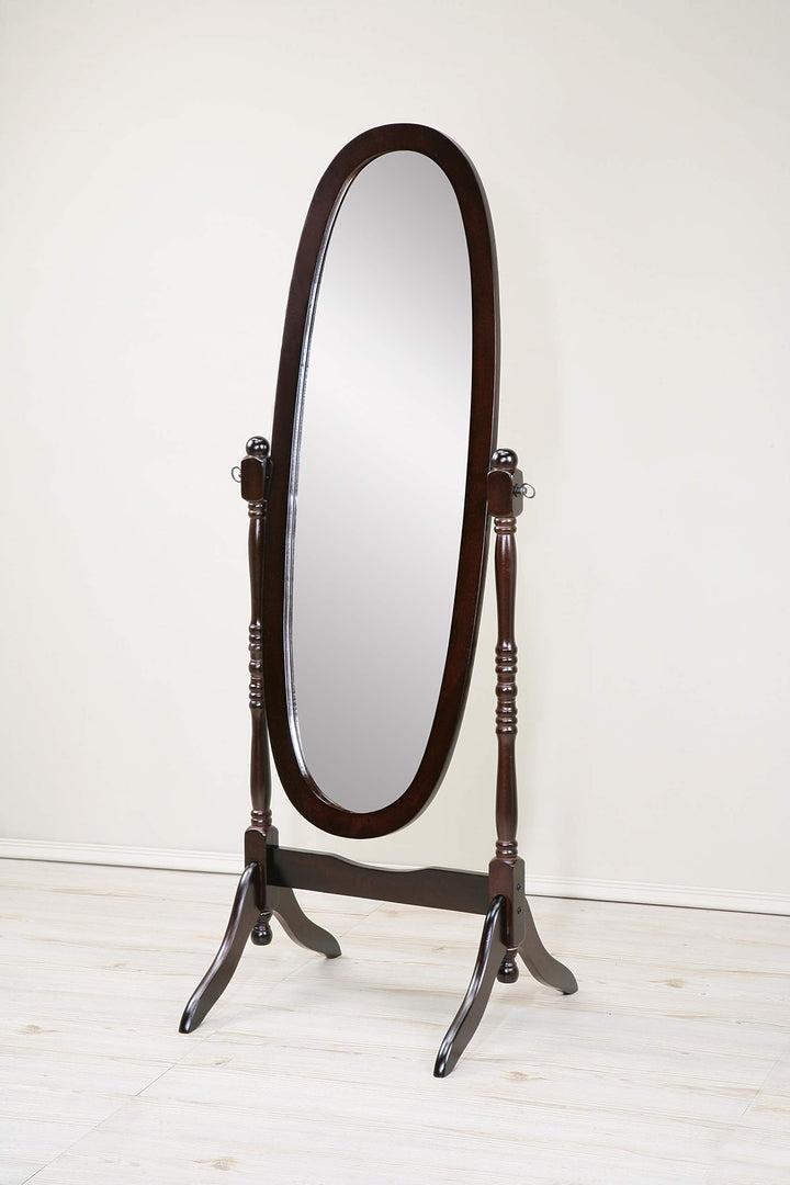 Swivel Adjustable Full-Length Oval Wood Cheval Floor Mirror, in White/Black/Cherry/Oak/Silver/Gold/Espresso/Grey Finish — Espresso
