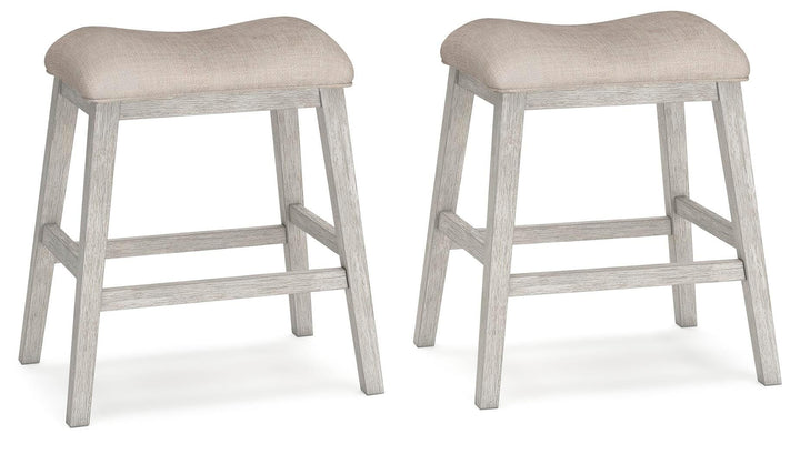 Set of 2 White / Light Brown Polyester Counter Height Bar Stools, Backless – product view