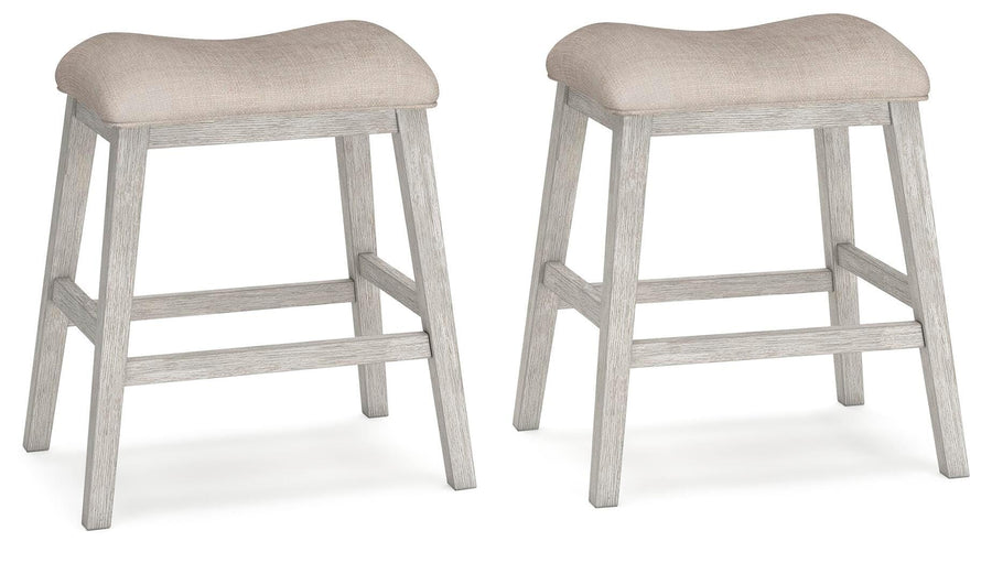 GTU Furniture Set of 2 White / Light Brown Polyester Counter Height Bar Stools, Backless