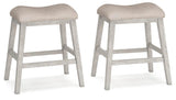 Set of 2 White / Light Brown Polyester Counter Height Bar Stools, Backless – product view