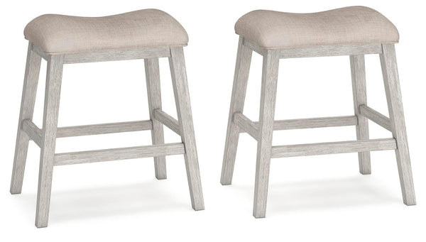 Set of 2 White / Light Brown Polyester Counter Height Bar Stools, Backless – product view