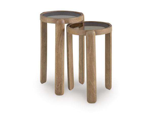 Set of 2 Everyday Glass Square Accent Table, Light Brown Finish, for Living Room – alternate view 3
