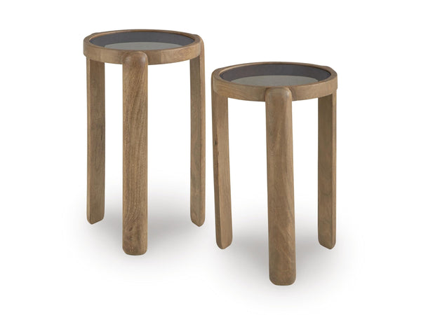 Set of 2 Everyday Glass Square Accent Table, Light Brown Finish, for Living Room – alternate view 4
