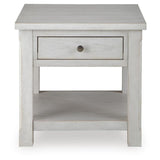 Casual Ash Wood Square End Table, with Storage Drawer, Antique White Finish, for Living Room – alternate view 2