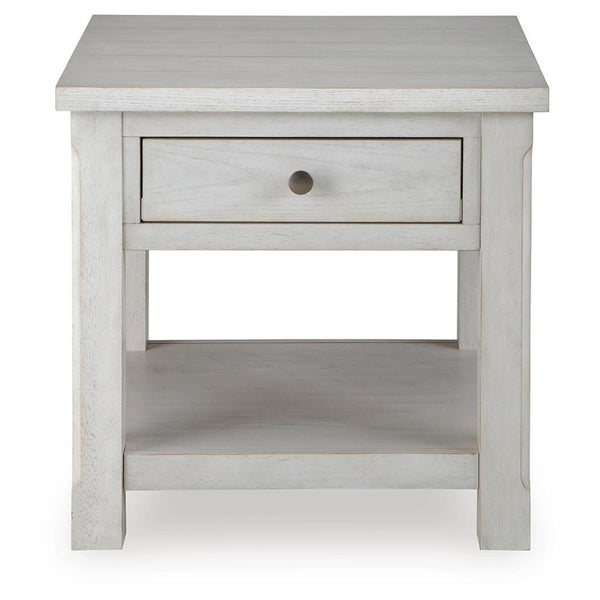 Casual Ash Wood Square End Table, with Storage Drawer, Antique White Finish, for Living Room – alternate view 2