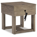 Casual Oak Rectangular End Table, with Storage Drawer, Built-in USB Charging, Grayish Brown / White – alternate view 3