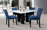 GTU Furniture 5Pc Square Dining Table with Faux Marble Top and 4 Upholstered Blue/Grey Chairs Dining Room Set — Grey Chair