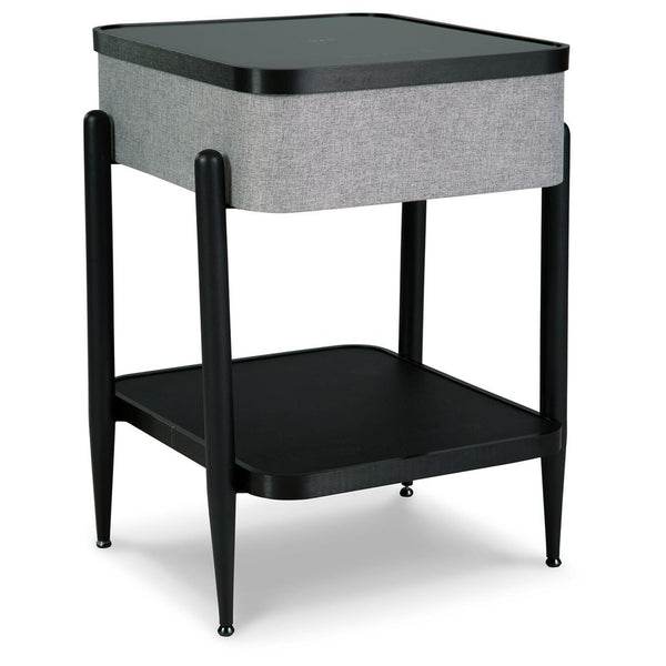 Modern Glass Square Accent Table, Wireless Charging, Gray / Black Finish, for Living Room – alternate view 6