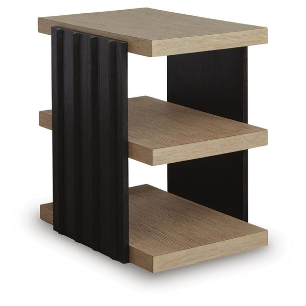 Contemporary Oak Rectangular End Table, with Open Shelf, Black / Light Brown Finish, for Living Room – alternate view 2