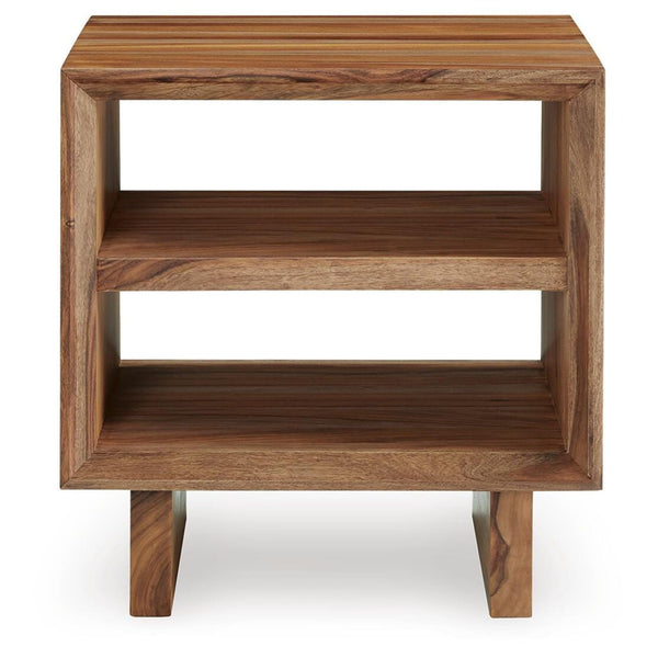 Sleek Sheesham Square End Table, with Open Shelf, Brown Finish, for Living Room – alternate view 2