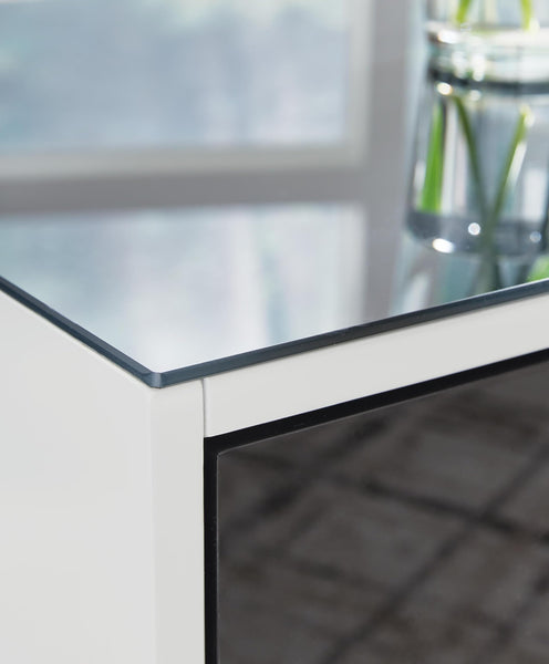Modern Glass Rectangular End Table, with Storage Drawer, White / Black Finish, for Living Room – alternate view 8