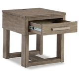 Casual Oak Rectangular End Table, with Storage Drawer, Built-in USB Charging, Grayish Brown / White – alternate view 2